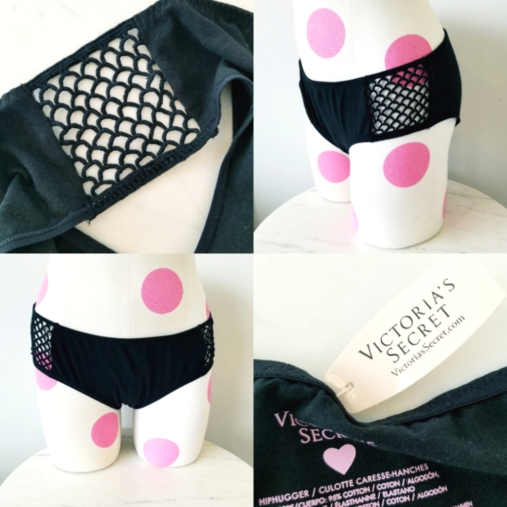 Victoria's Secret Vintage Cotton Lingerie Hiphugger Panty Cutouts Fishnet Caged